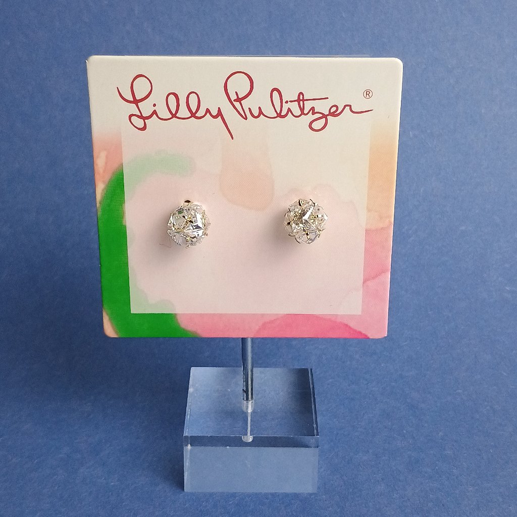 Lilly Pulitzer Dazzling Clear Ball Stud Earrings Gold Tone Minimalist Casual